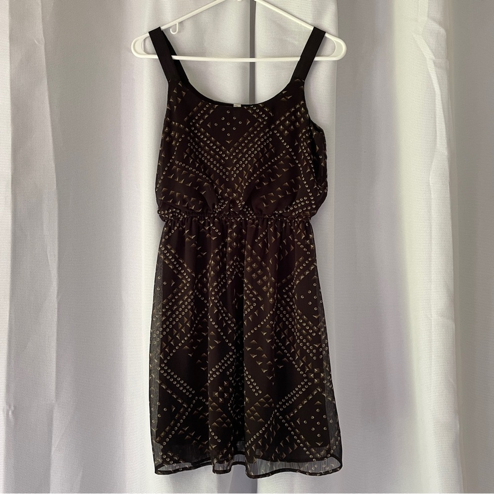 Xhilaration Women’s Size XS Black Brown Geometric Sundress Sleeveless Stretchy
